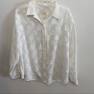 Chico’s White Semi Sheer Polka Dot Shirt Size 3/XL